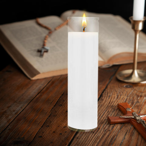 MEGA CANDLES 7-day candle in glass container offering dependable glow for vigils