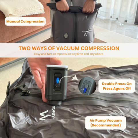 MEGABACK vacuum bag saves space by expanding luggage capacity by 50 percent