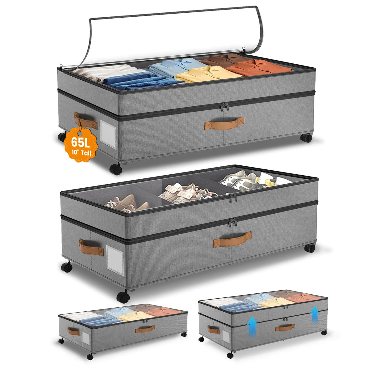 Megapuxin under-bed storage with wheels allows smooth 360° movement for easy access