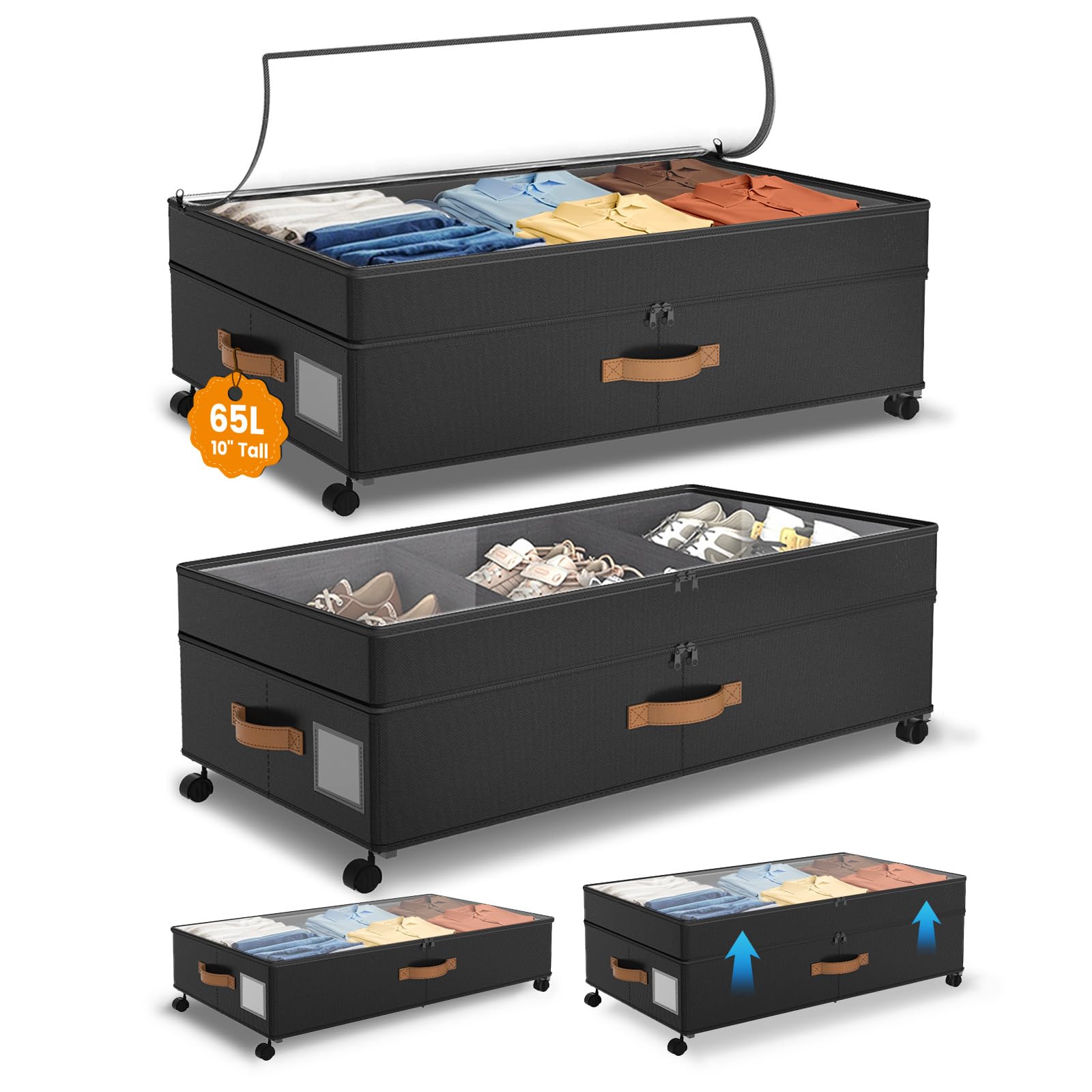 Megapuxin under bed storage with wheels enables easy rolling for quick access