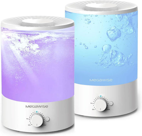 MEGAWISE 2-pack humidifier top-fill design for spill-free refills.