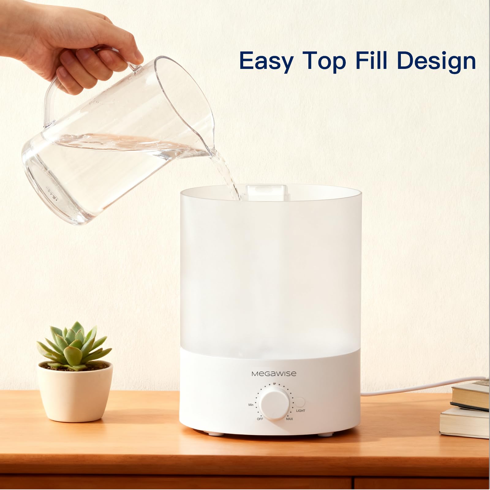MEGAWISE auto shut-off protects the device when water runs low.