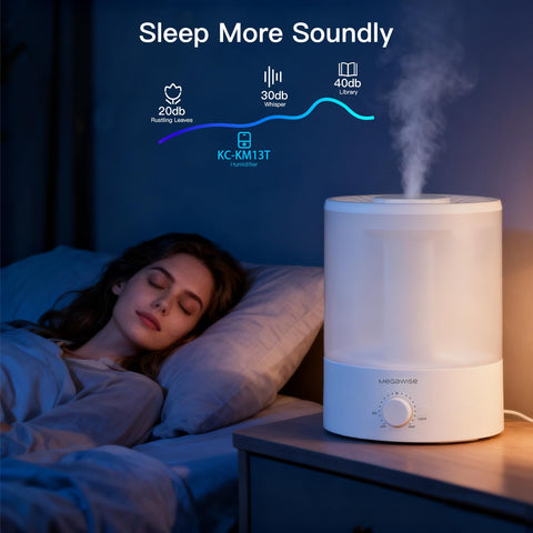 MEGAWISE adjustable mist with knob lets you set your preferred humidity.