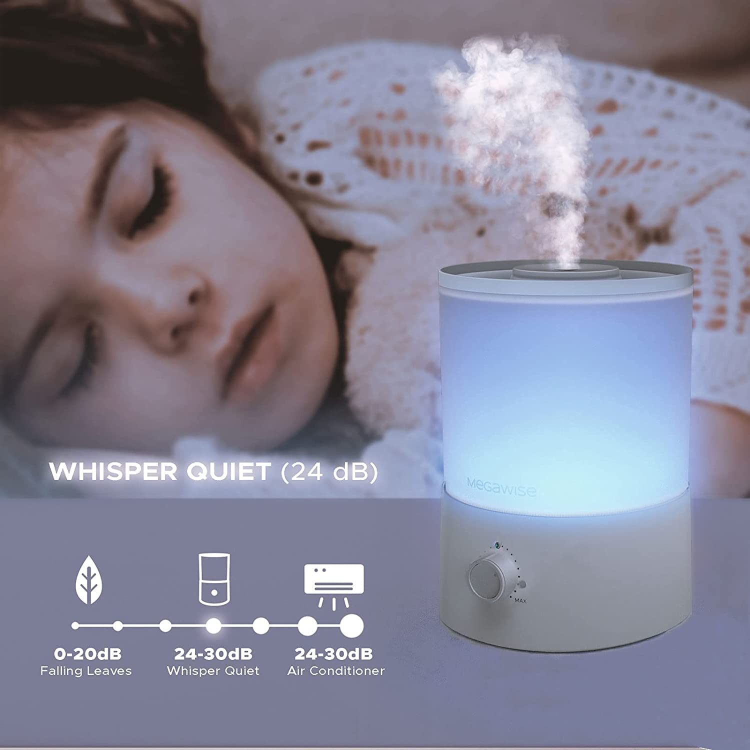 MEGAWISE humidifier ideal for bedroom, nursery, and office spaces