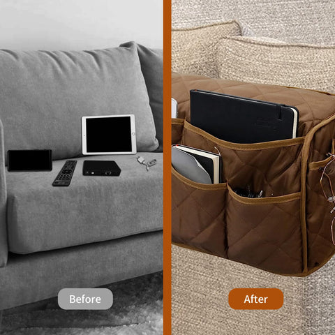 MEHIDFY Armchair Caddy non-slip clip design secures the armrest organizer.