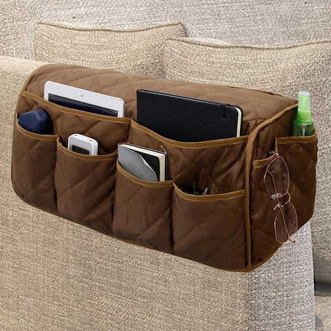 MEHIDFY Armchair Caddy with waterproof fabric keeps remotes organized and within reach.
