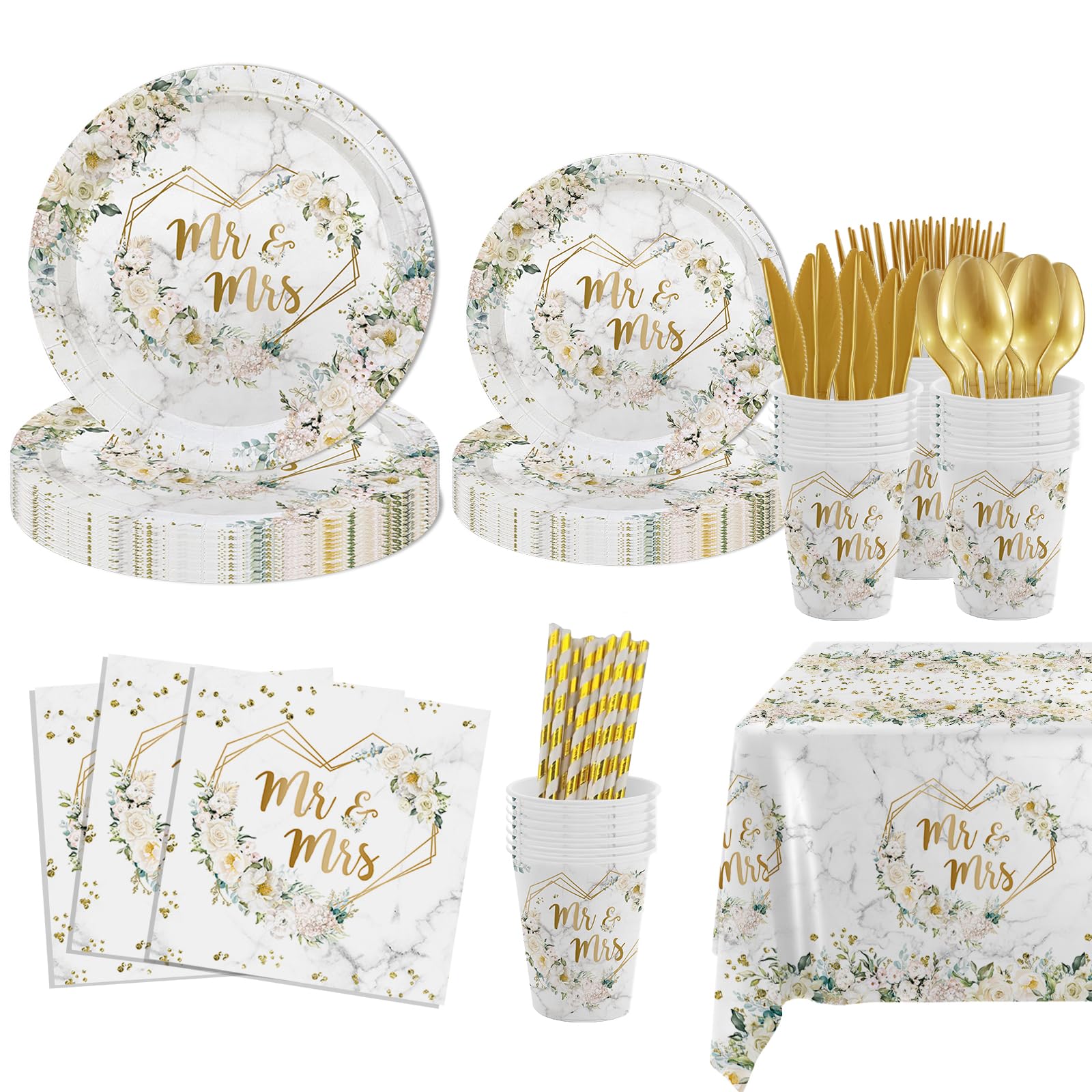 Mehofond Mr and Mrs gold text plates elevate wedding tables