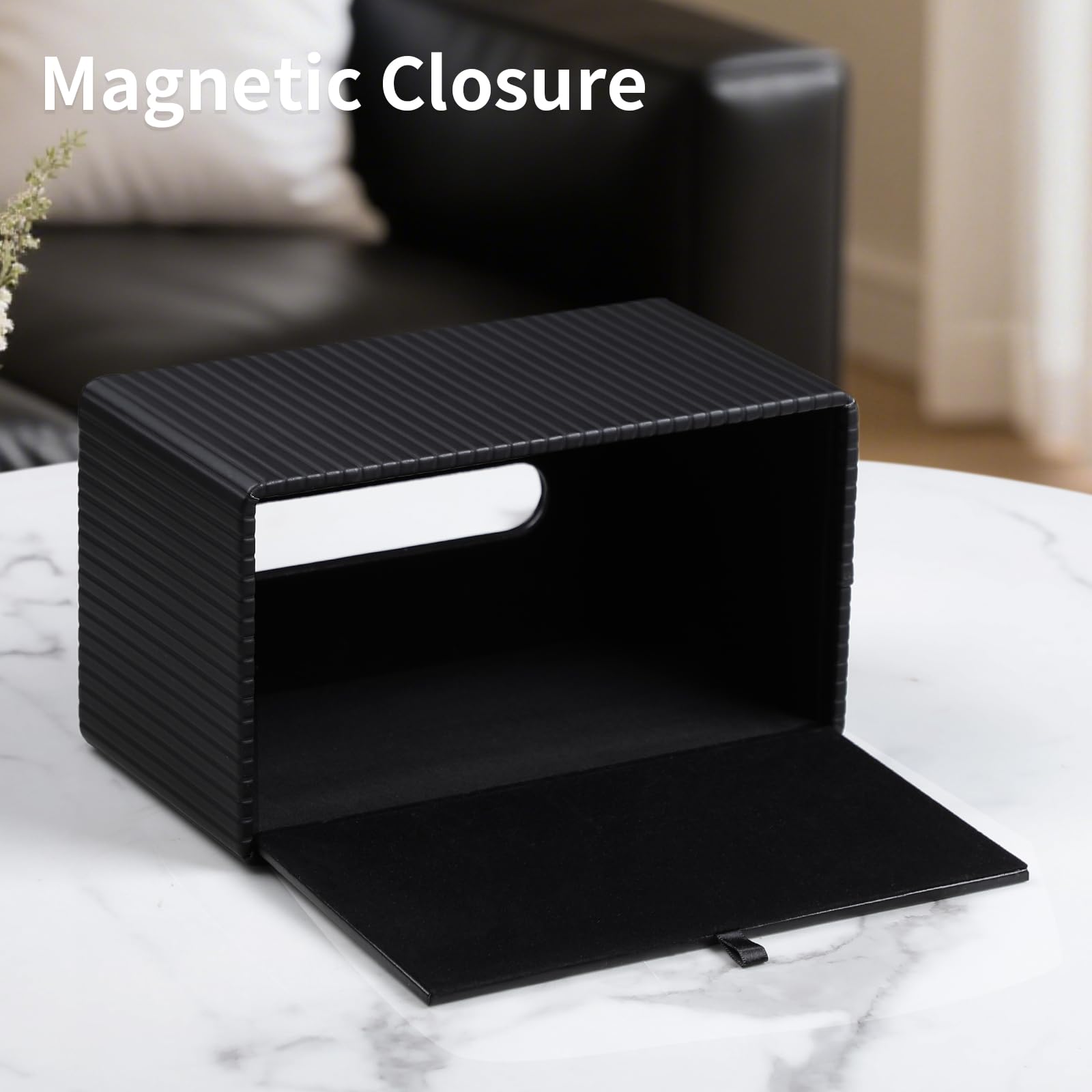 MEIBOOCH PU leather tissue box cover with vertical ribbed texture for modern style.