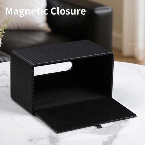 MEIBOOCH PU leather tissue box cover with vertical ribbed texture for modern style.