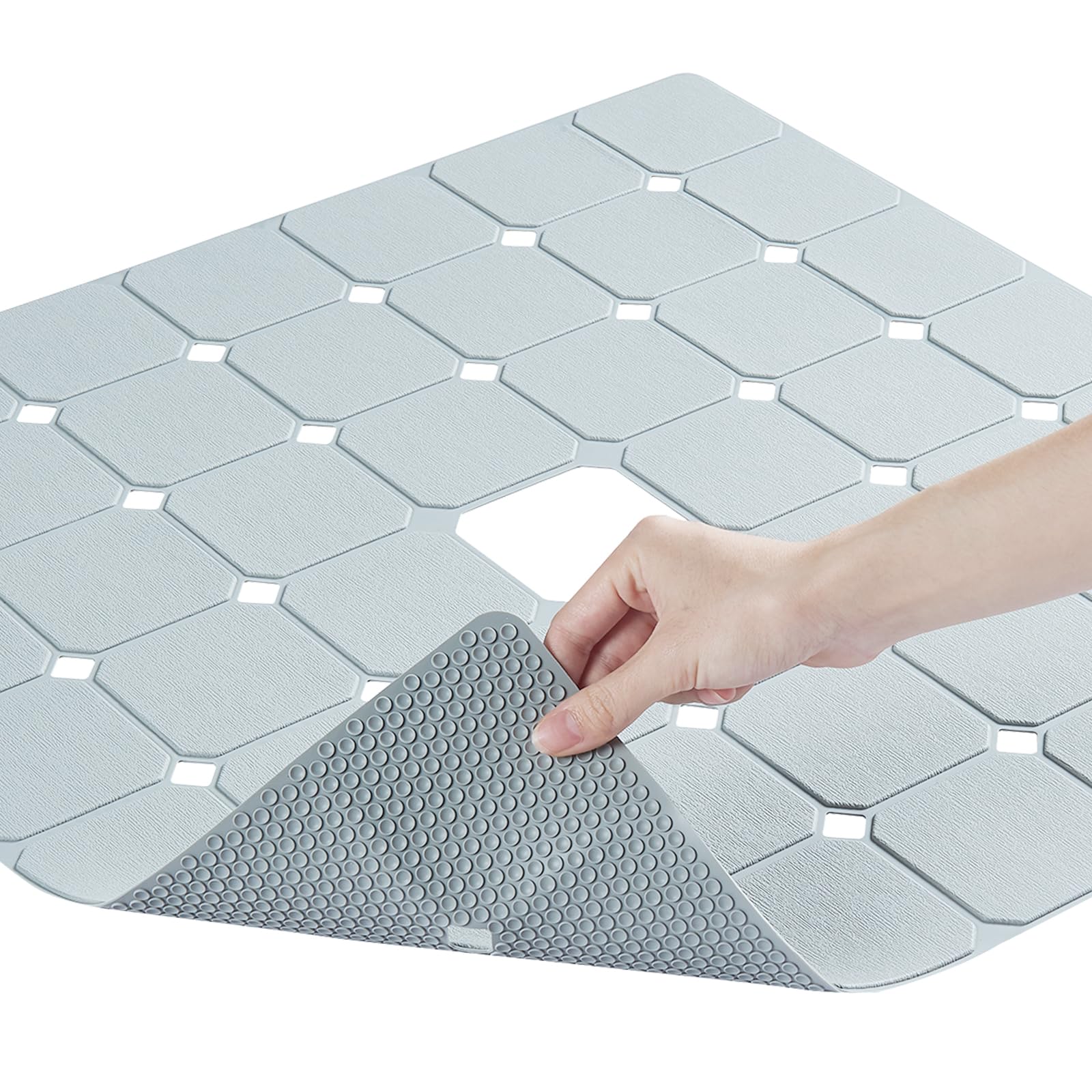 MeimeiDe silicone shower mat with non-slip texture for safer showers and quick drainage.