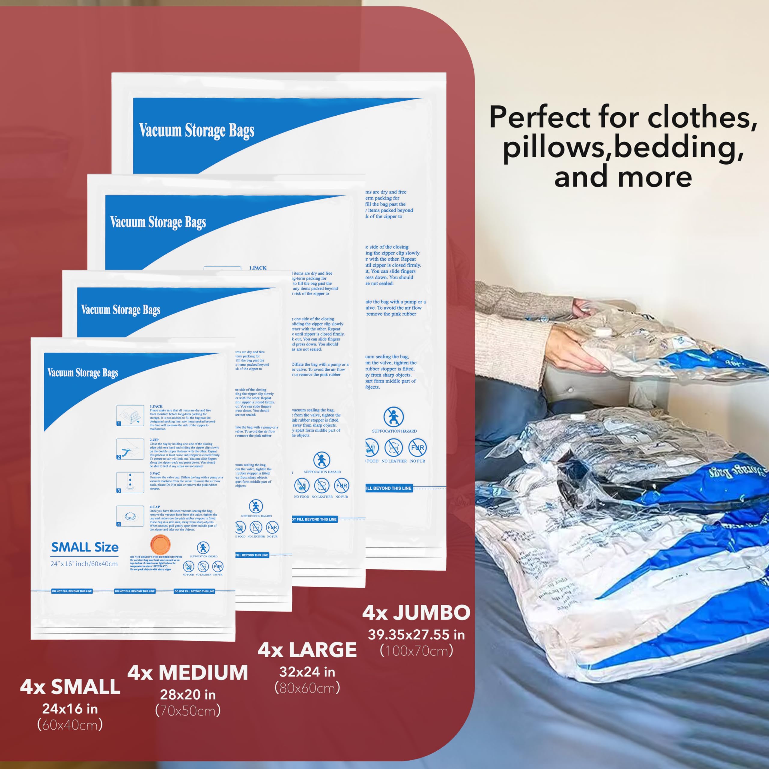 MEIQIHOME vacuum-seal bags large size keeps clothing organized and protected.