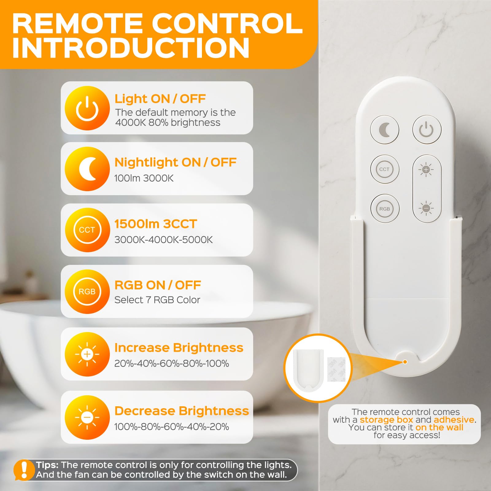 MEIUOI ceiling fan with remote control for convenient light settings.