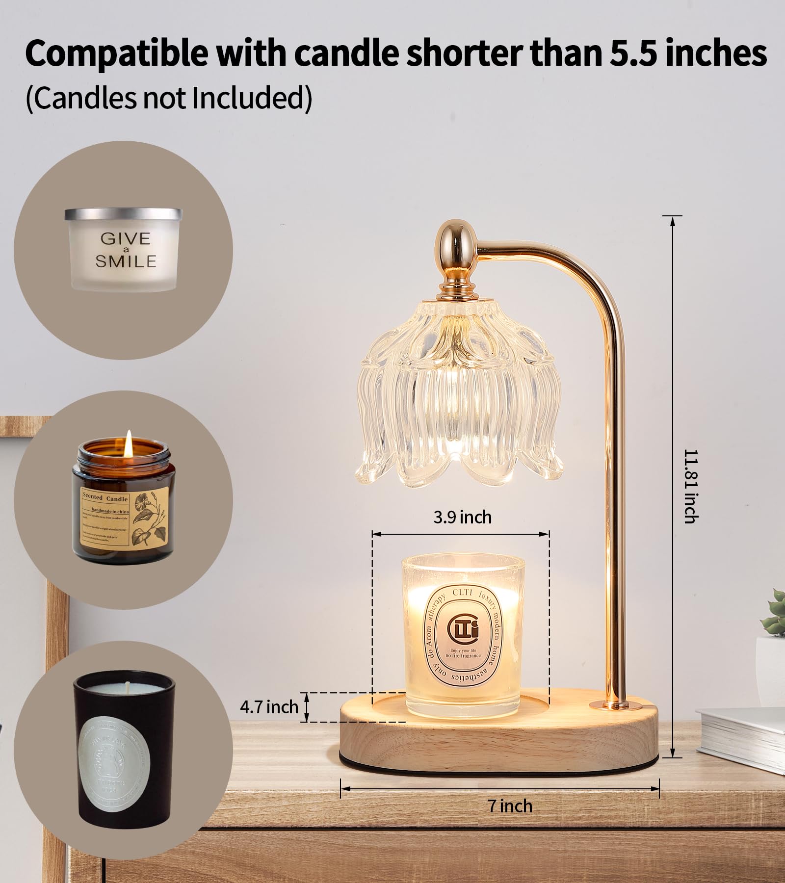 MEIXISUE candle warmer lamp wooden base for retro-modern look