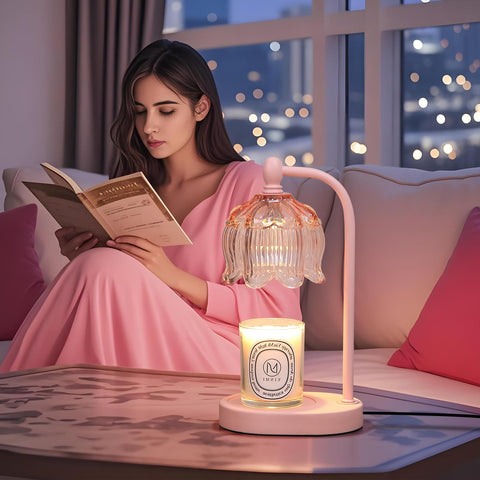 MEIXISUE pink candle warmer lamp side view highlights timer feature for safety.