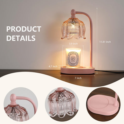 MEIXISUE pink candle warmer lamp timer settings displayed for convenience.