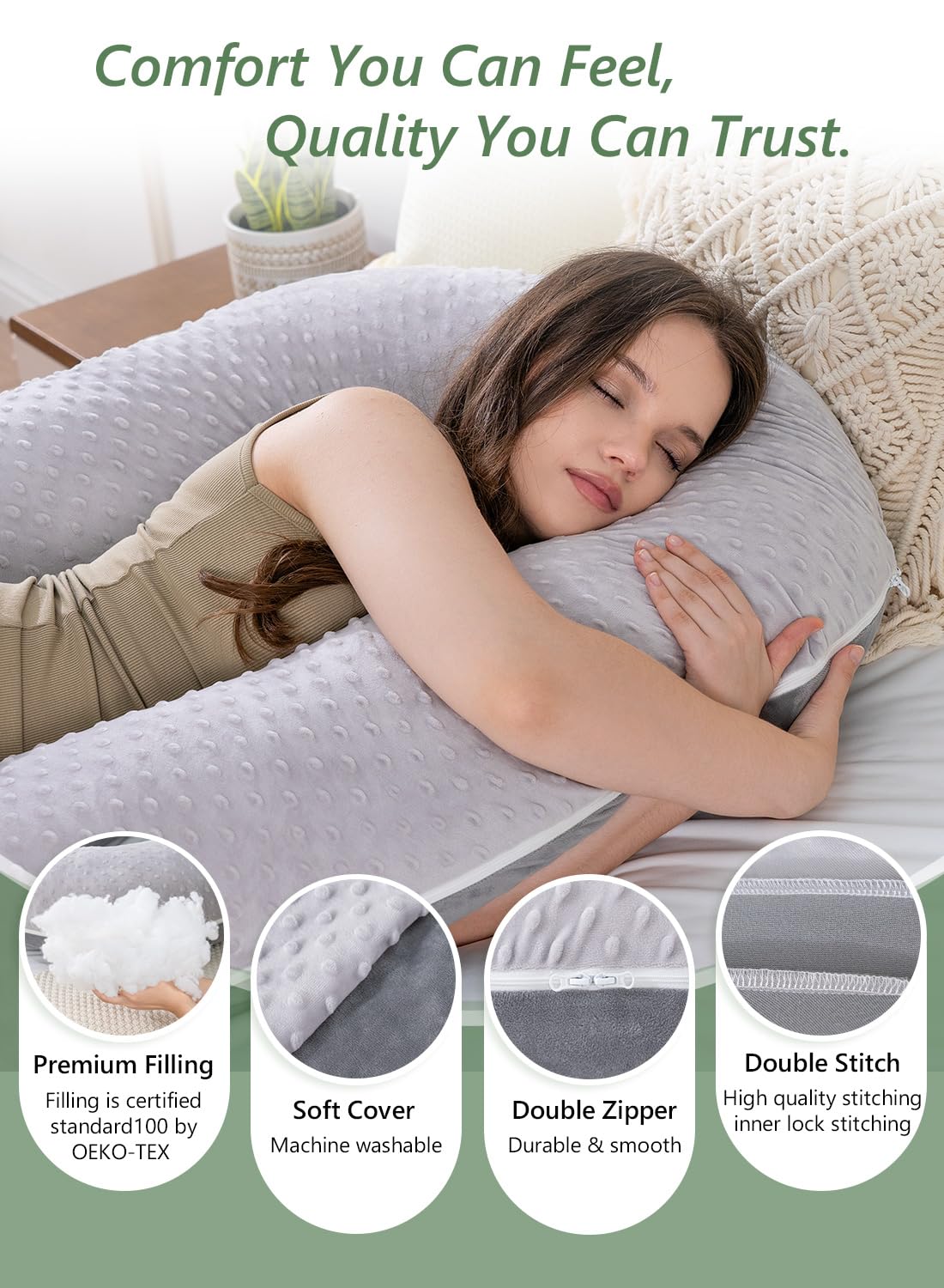 Close-up of Meiz pillow for hugging sessions and restful alignment.