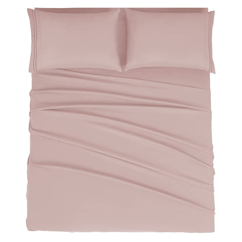 Mejoroom king-size dusty pink sheet set with deep pockets delivering soft, breathable comfort.