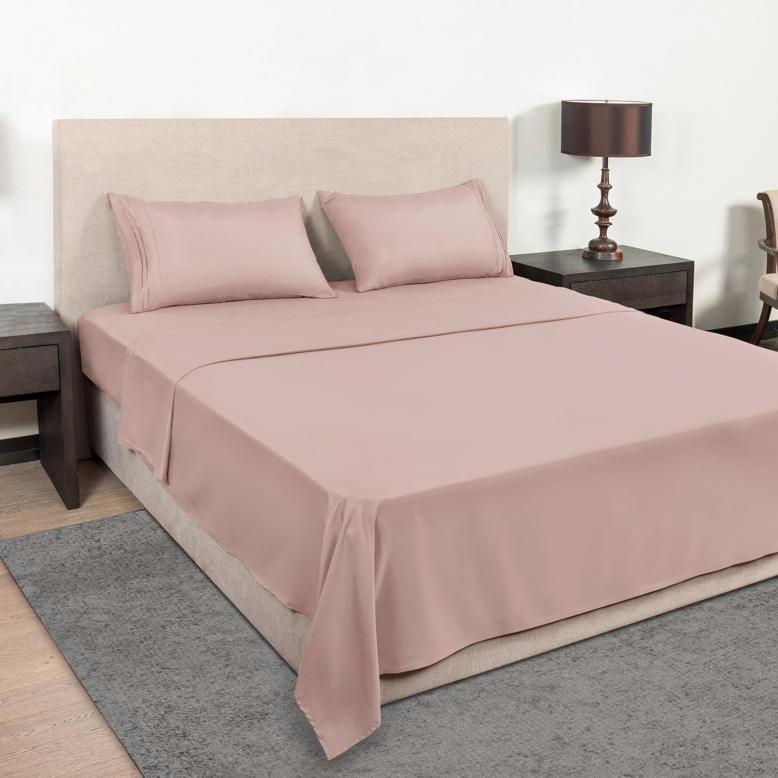 Mejoroom 16-inch deep-pocket fitted sheet in dusty pink for secure, wrinkle-free sleep.
