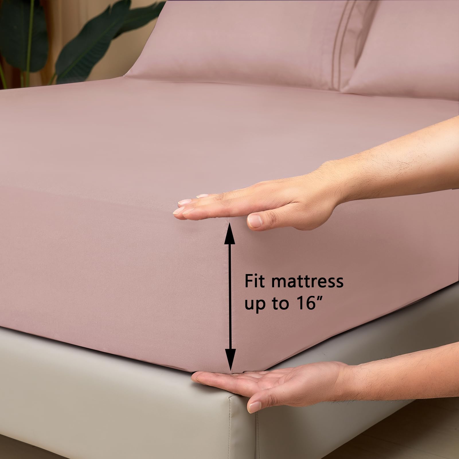 Mejoroom pillowcases included, soft microfiber finish enhances all-night coziness.