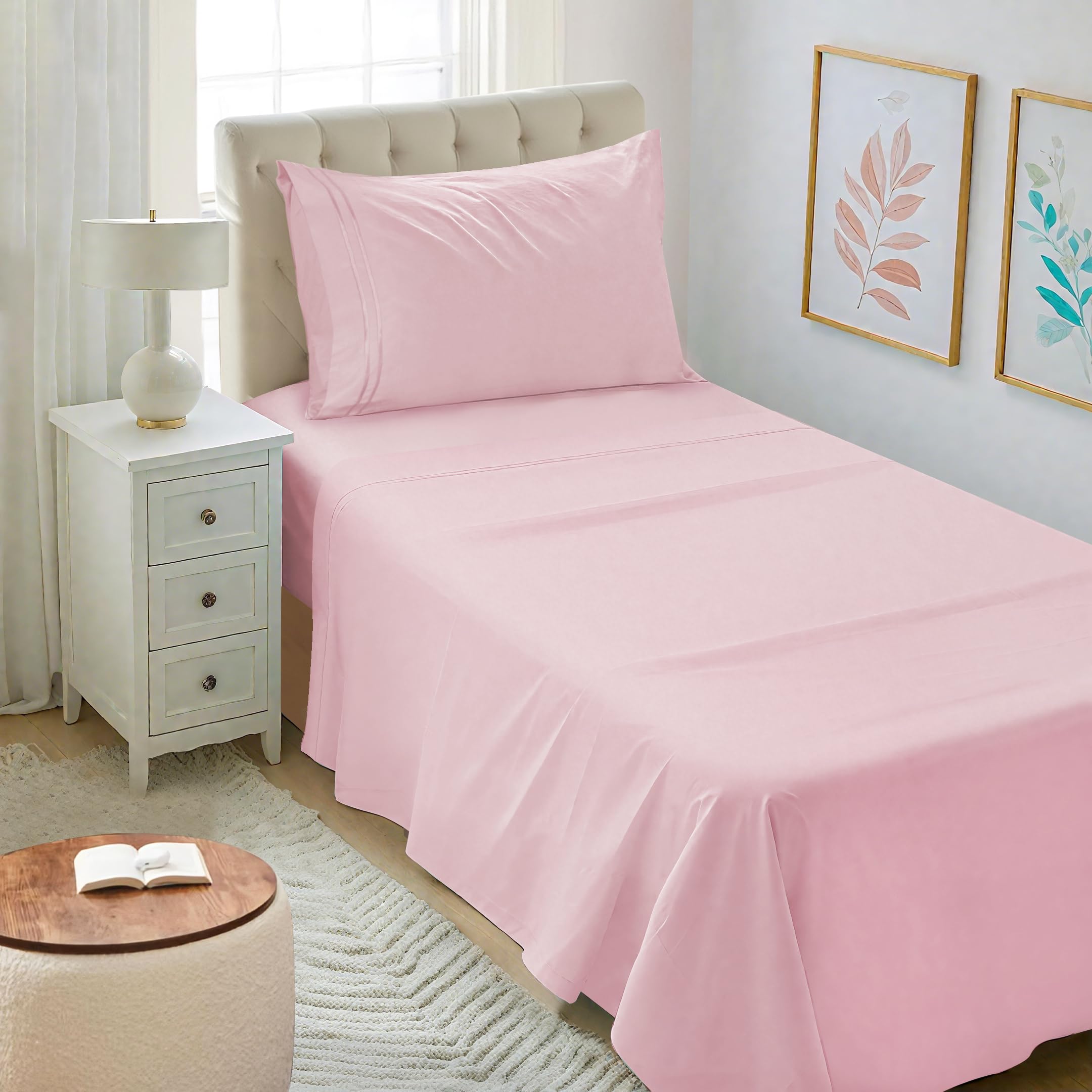 Mejoroom Twin XL blush microfiber close-up shows soft, breathable texture for restful sleep.