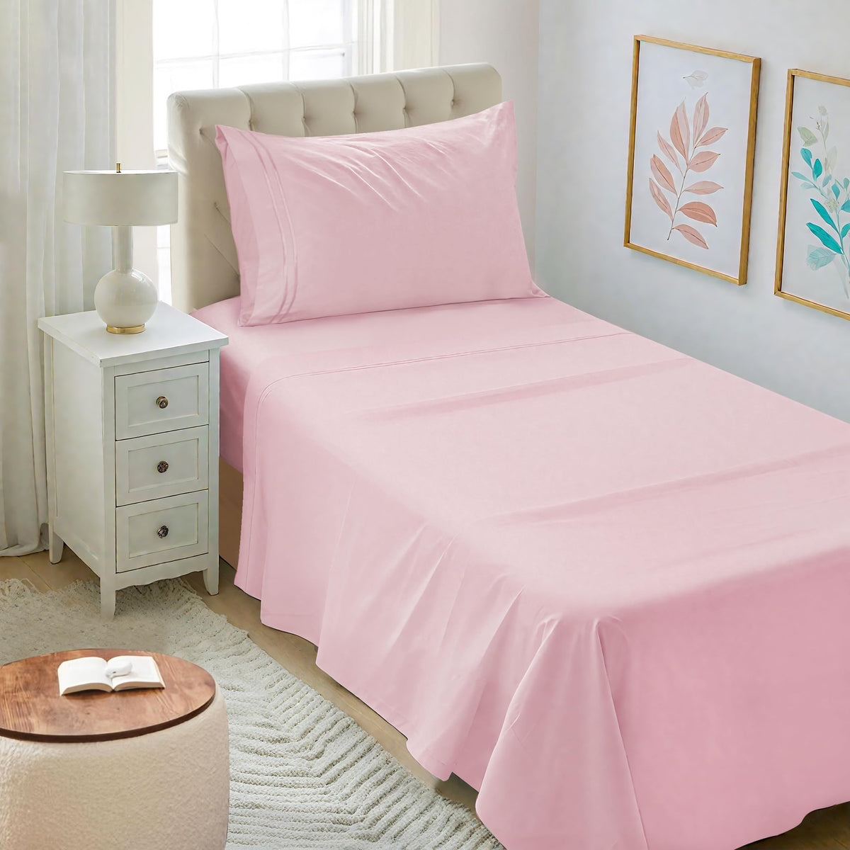 Mejoroom Twin XL blush microfiber close-up shows soft, breathable texture for restful sleep.