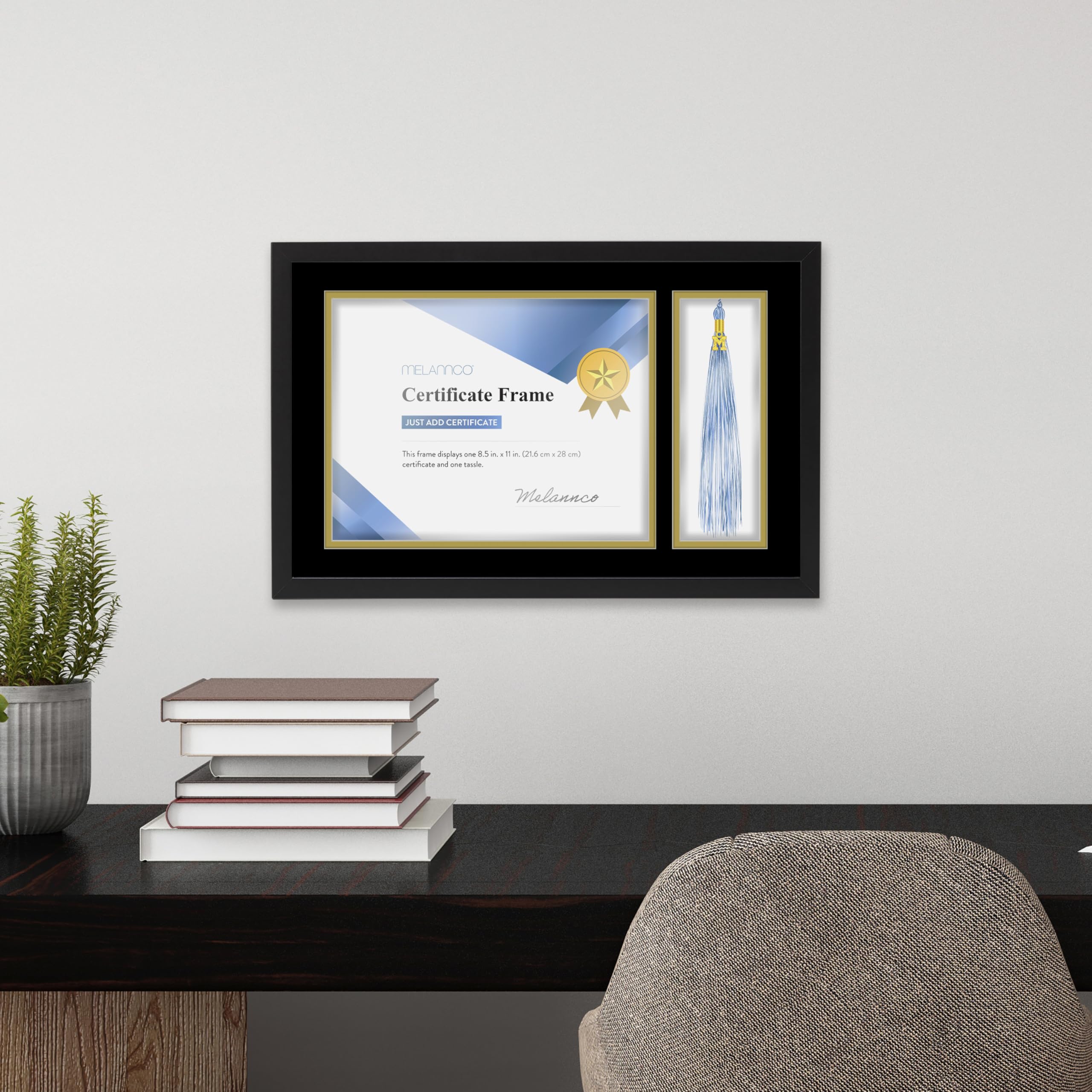 MELANNCO diploma frame displayed horizontally on a wall