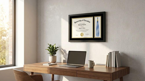 Tassel and diploma ready to hang in MELANNCO frame