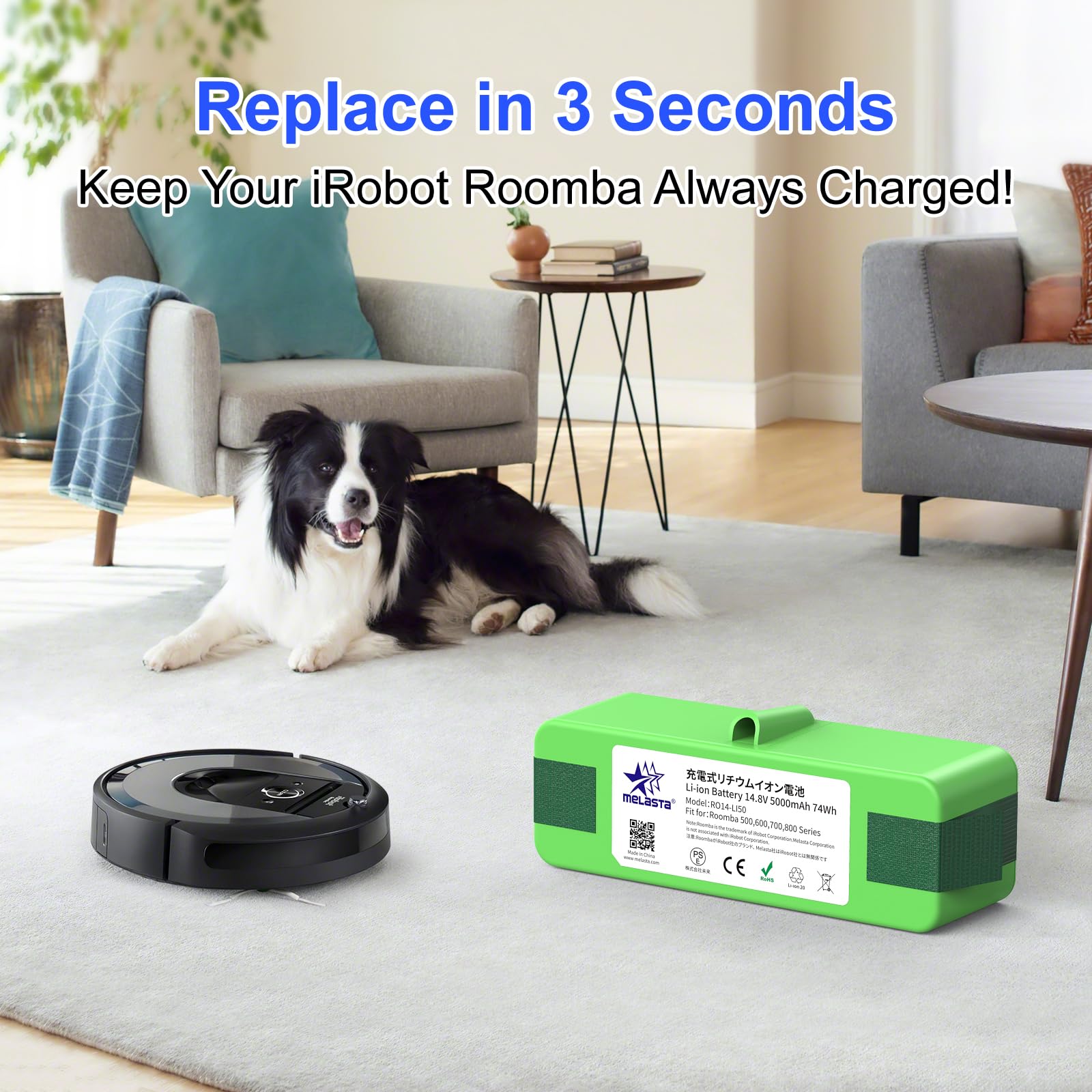 Melasta 5000mAh Roomba battery for 780-775-770 models longer run time