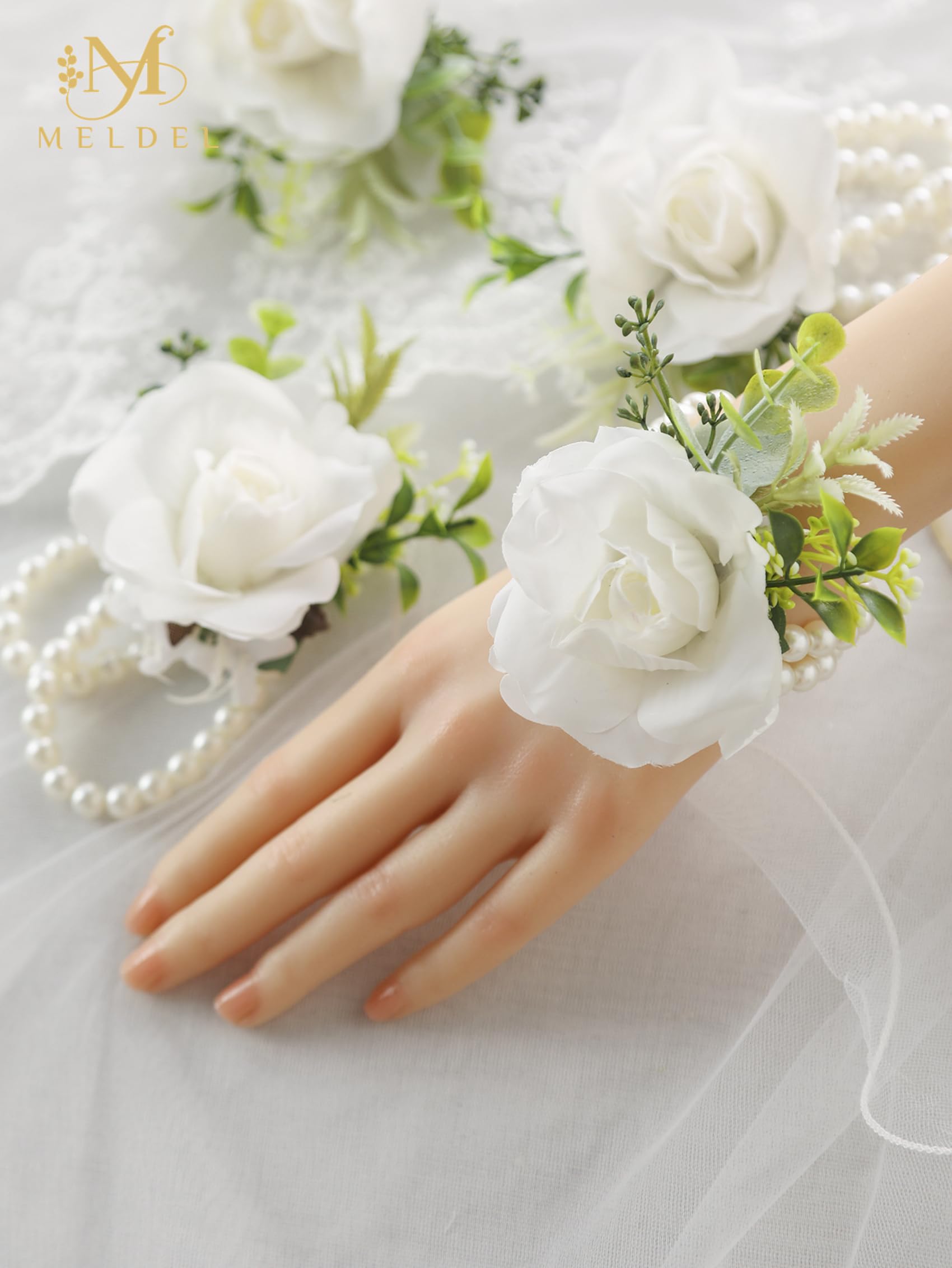 Meldel ivory rose closeup with tiny flowers and greenery highlighting delicate texture