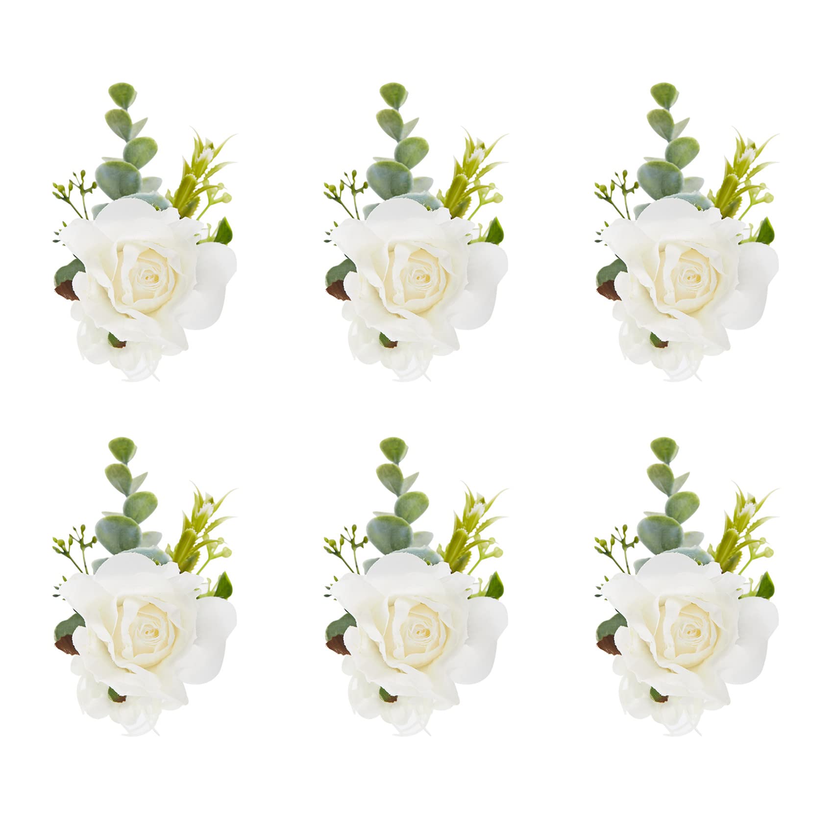 Meldel white ivory rose wrist corsage set of six for coordinated bridal party looks