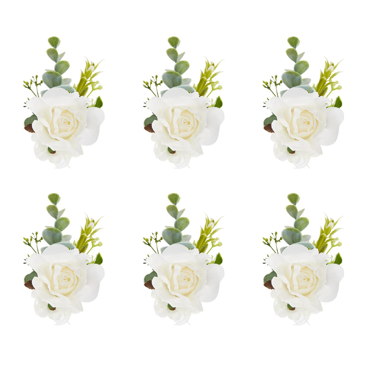 Meldel white ivory rose wrist corsage set of six for coordinated bridal party looks