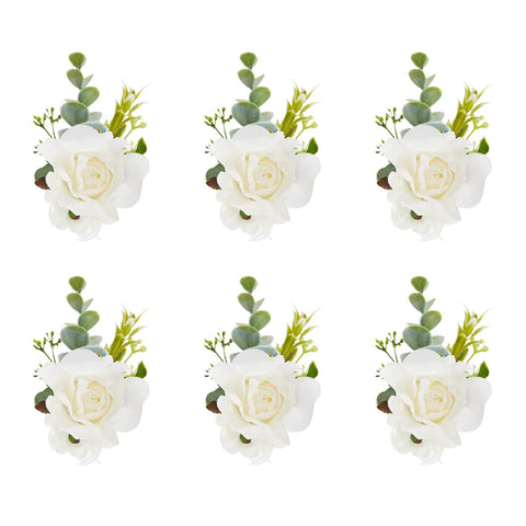 Meldel white ivory rose wrist corsage set of six for coordinated bridal party looks