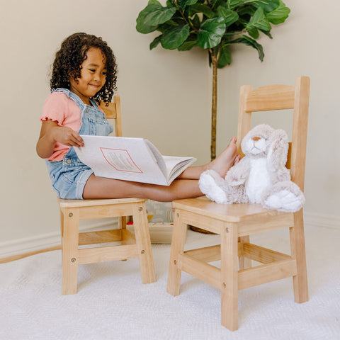 Melissa & Doug chair assembly guide demonstrates simple setup with screwdriver.