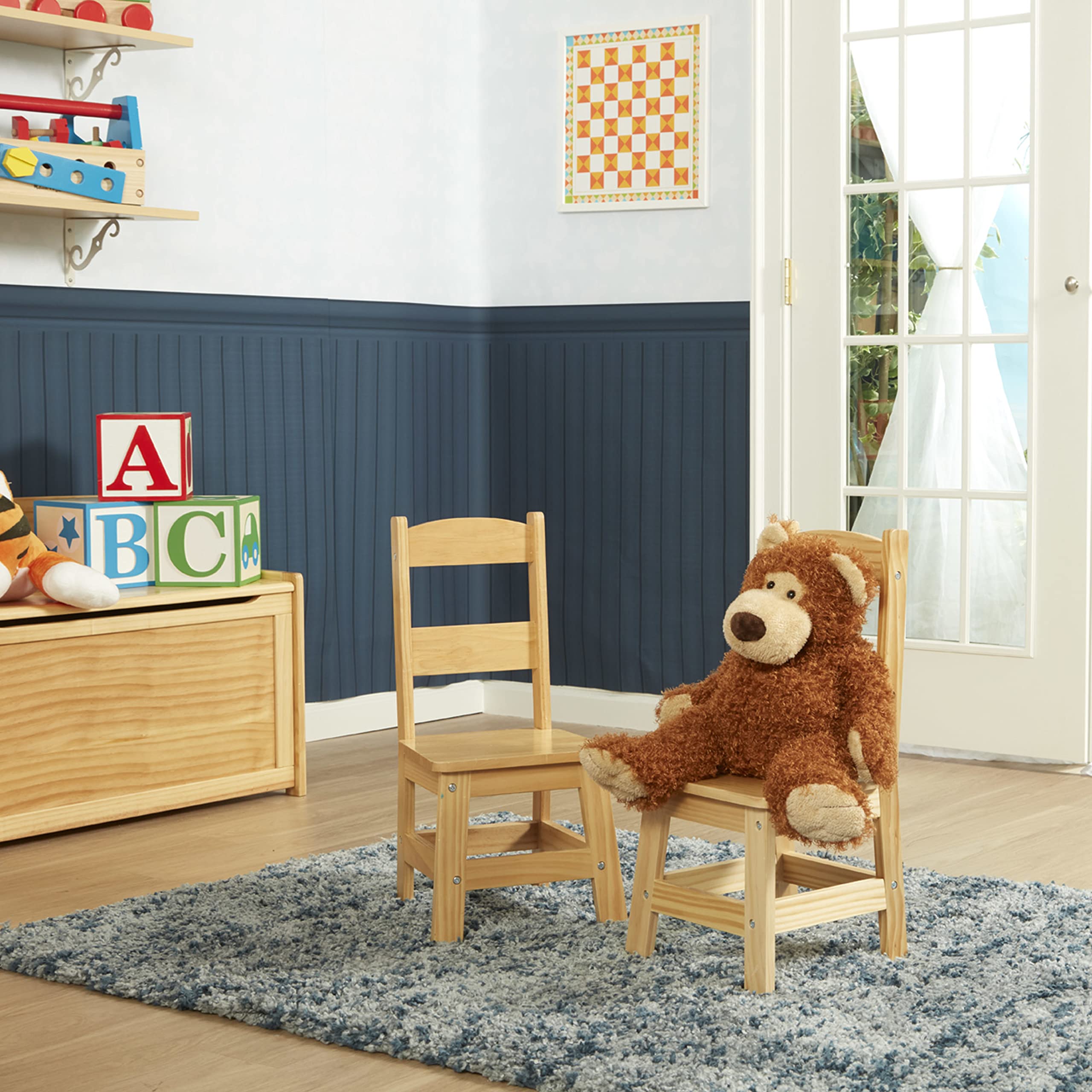Melissa & Doug two-chair playroom setup inspires cozy reading or drawing corner.