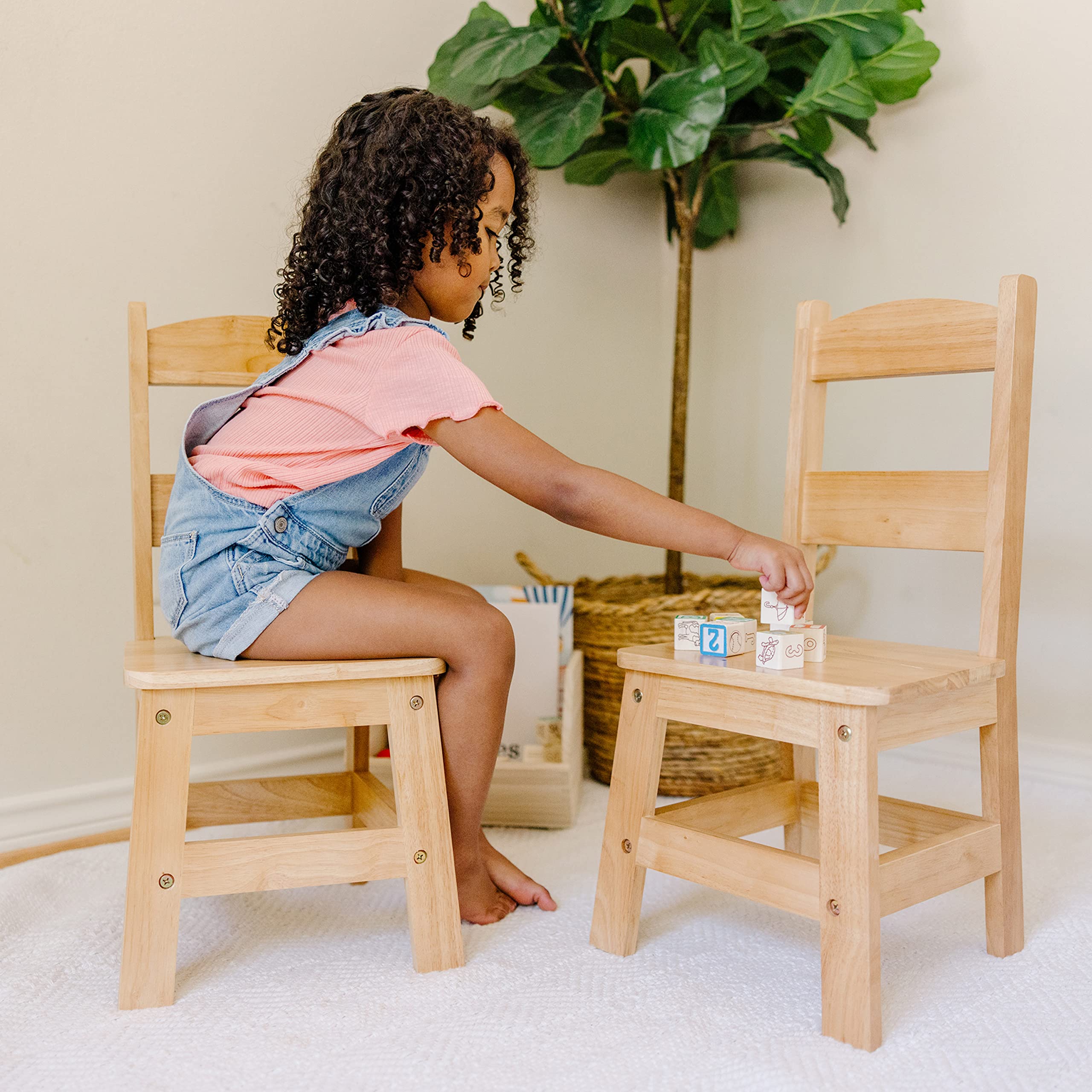 Melissa & Doug wooden chair blonde side view highlights compact footprint for rooms.