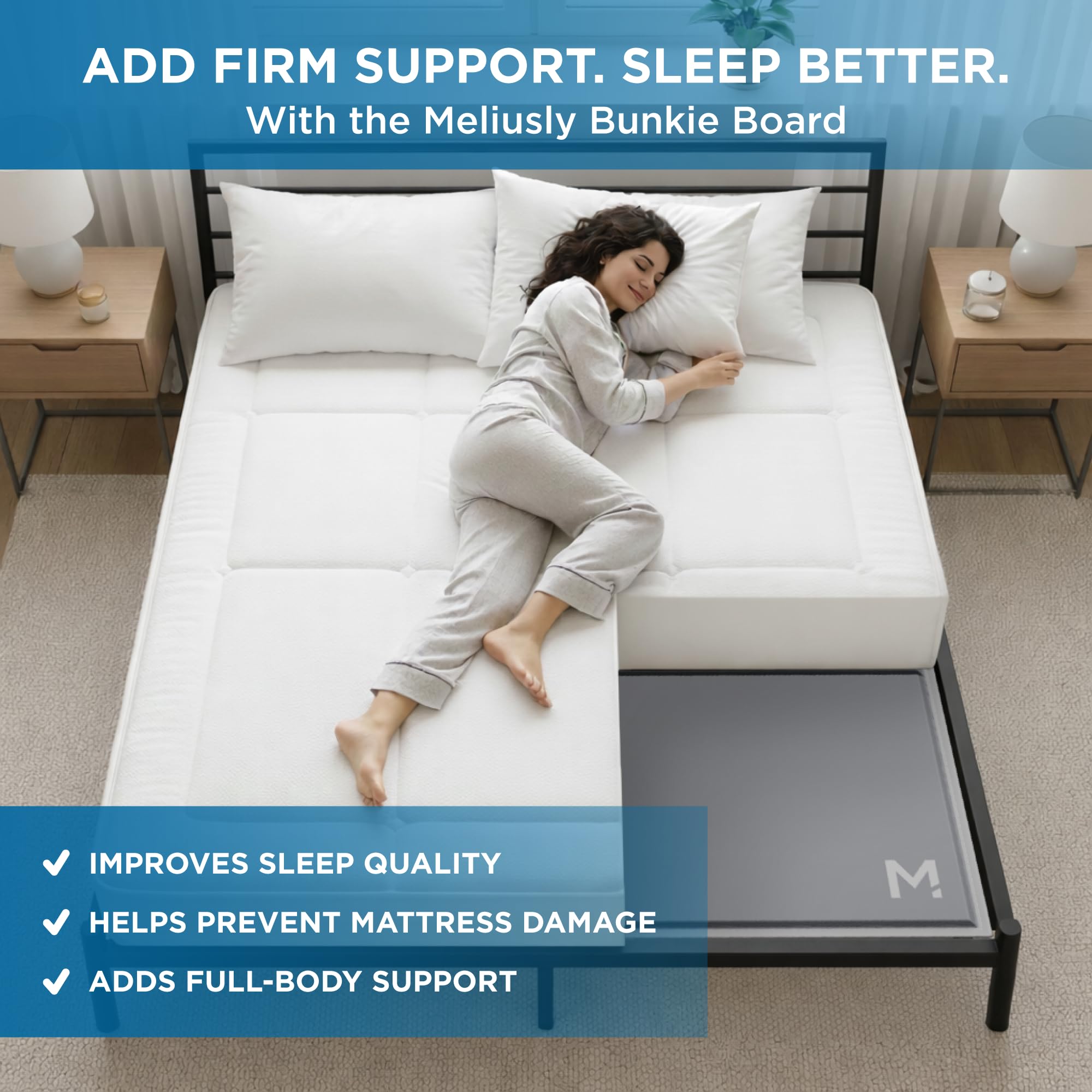 Meliusly bunkie board compatible with slats up to ten inches.