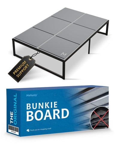 Meliusly low-profile bunkie board under-bed view provides stable mattress support.