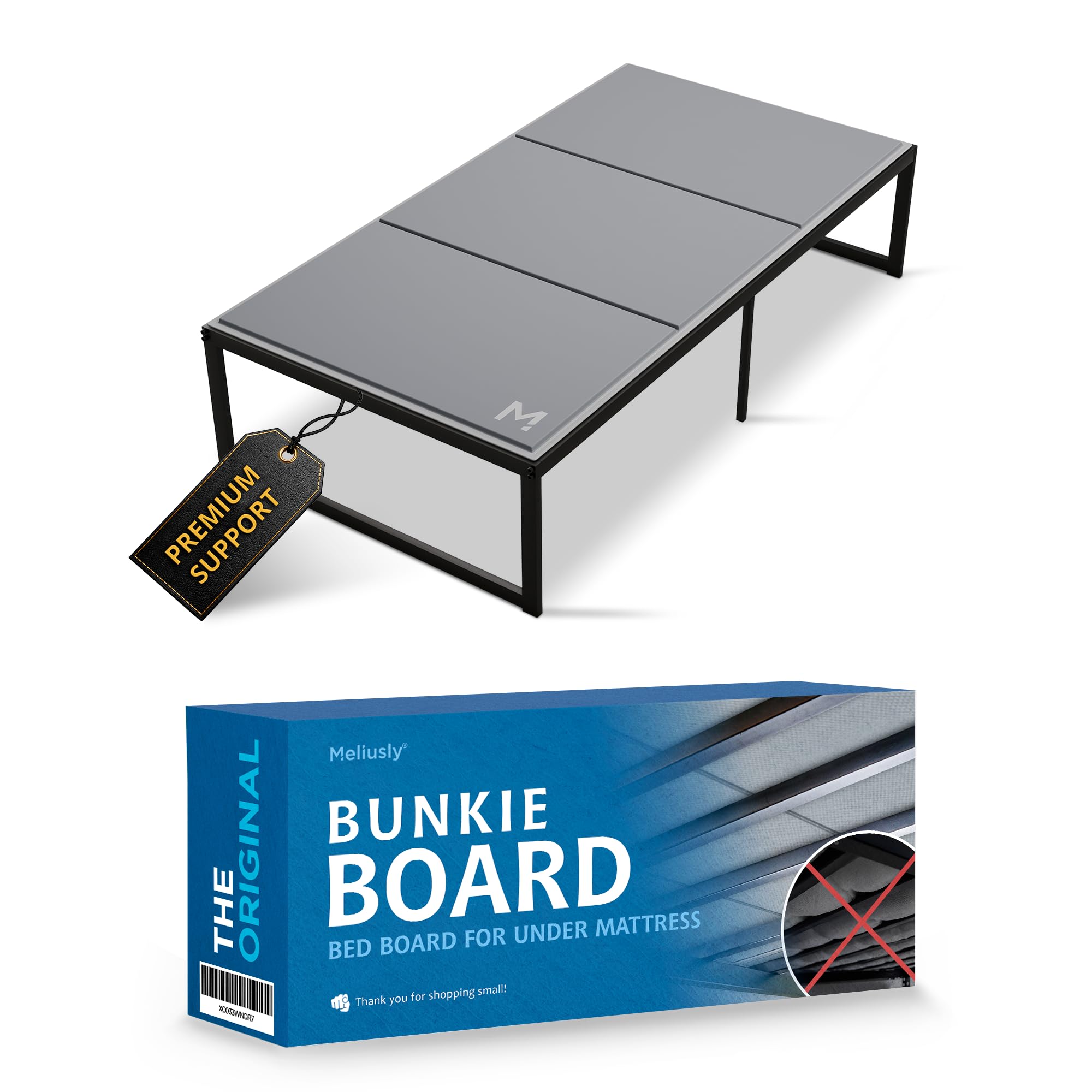 Meliusly low-profile bunkie board on twin bed showing flat sleep surface