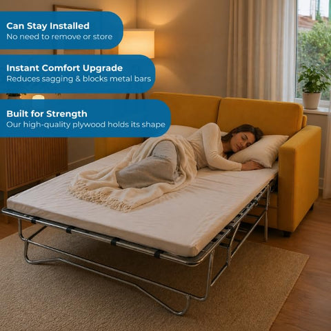 Meliusly SleeperSaver uses reinforced plywood wrapped in fabric for durability.