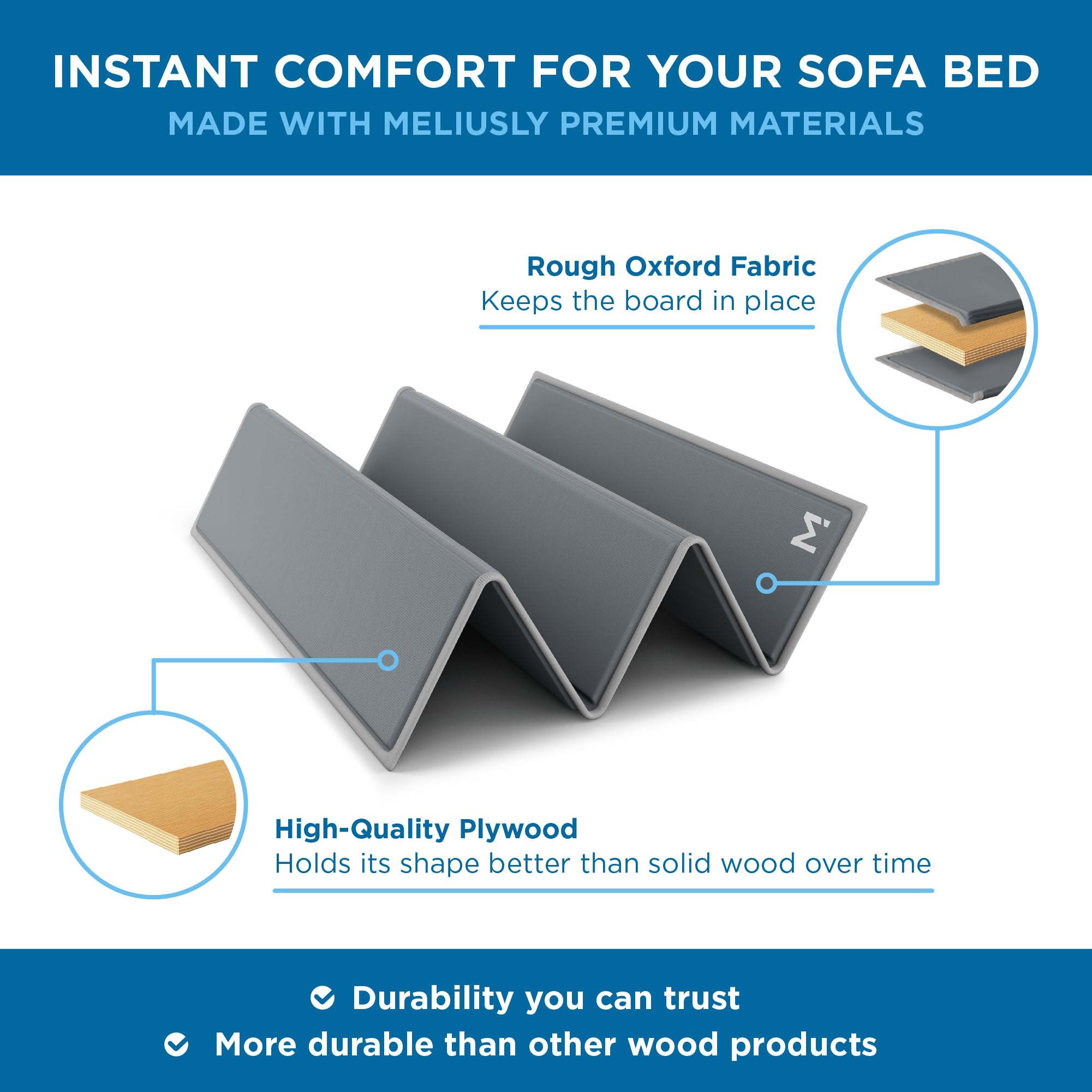 Meliusly queen-size sleeper board extends mattress life.