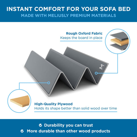 Meliusly queen-size sleeper board extends mattress life.