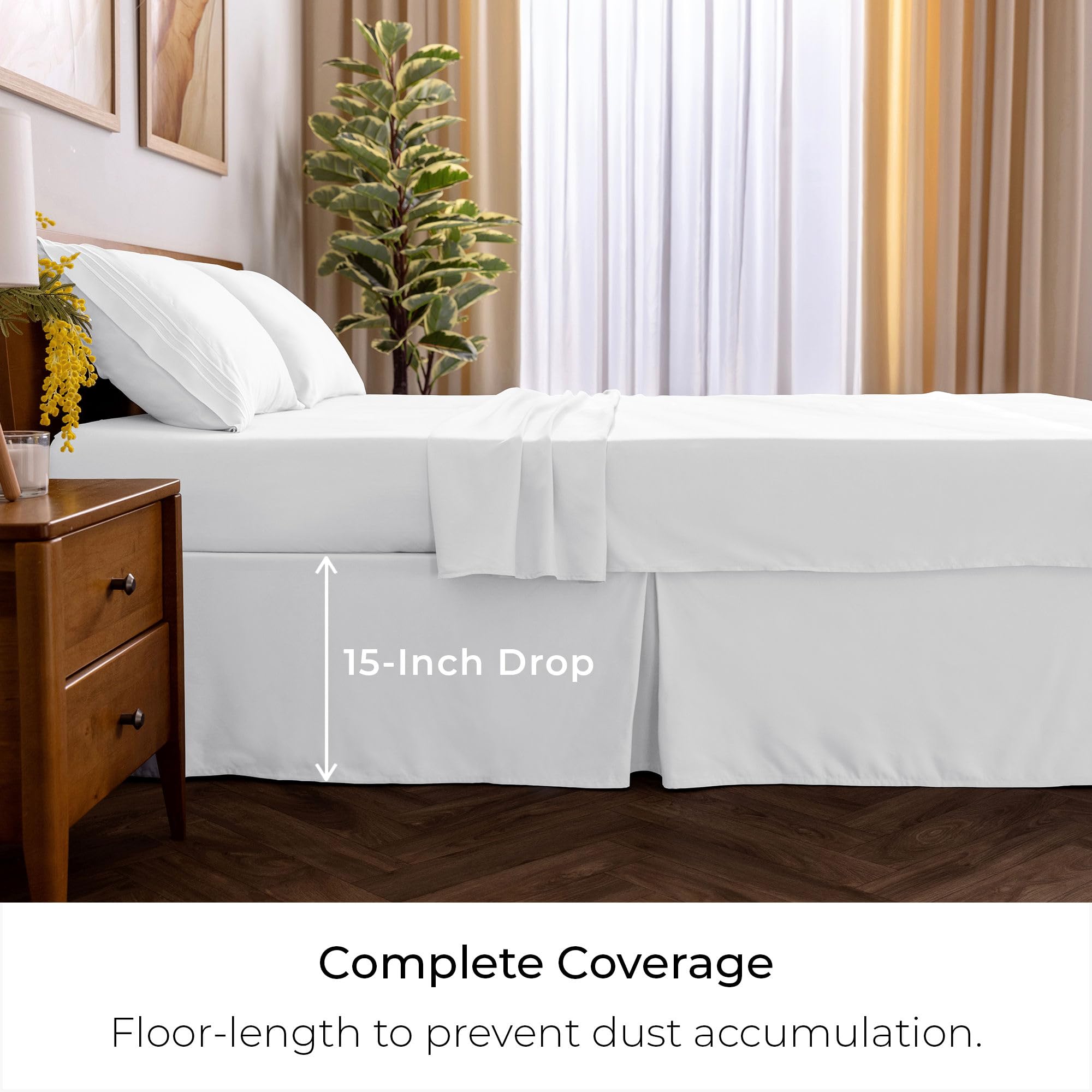 Close-up of the pleated dust ruffle for a tailored, premium look in a king bed setting