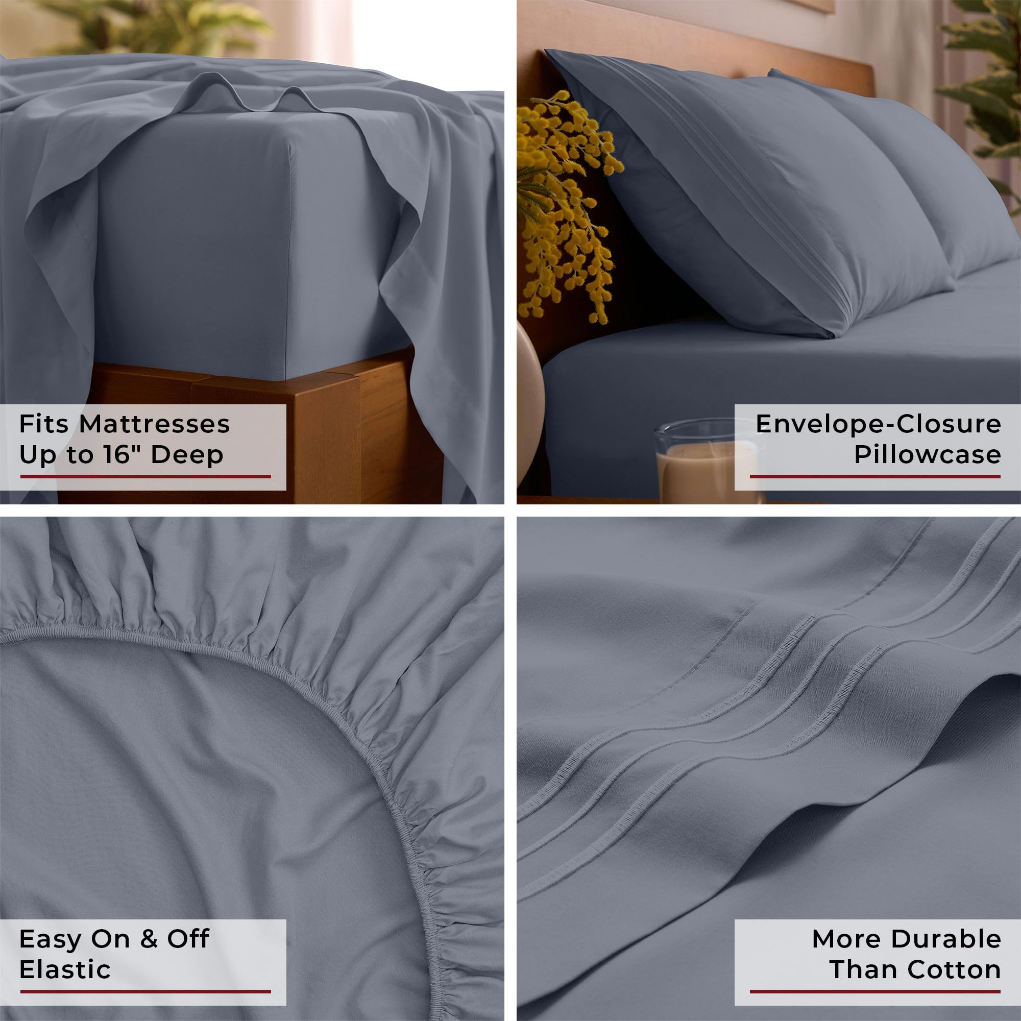 Deep pockets up to 16 inches ensure secure fit on thick mattresses.