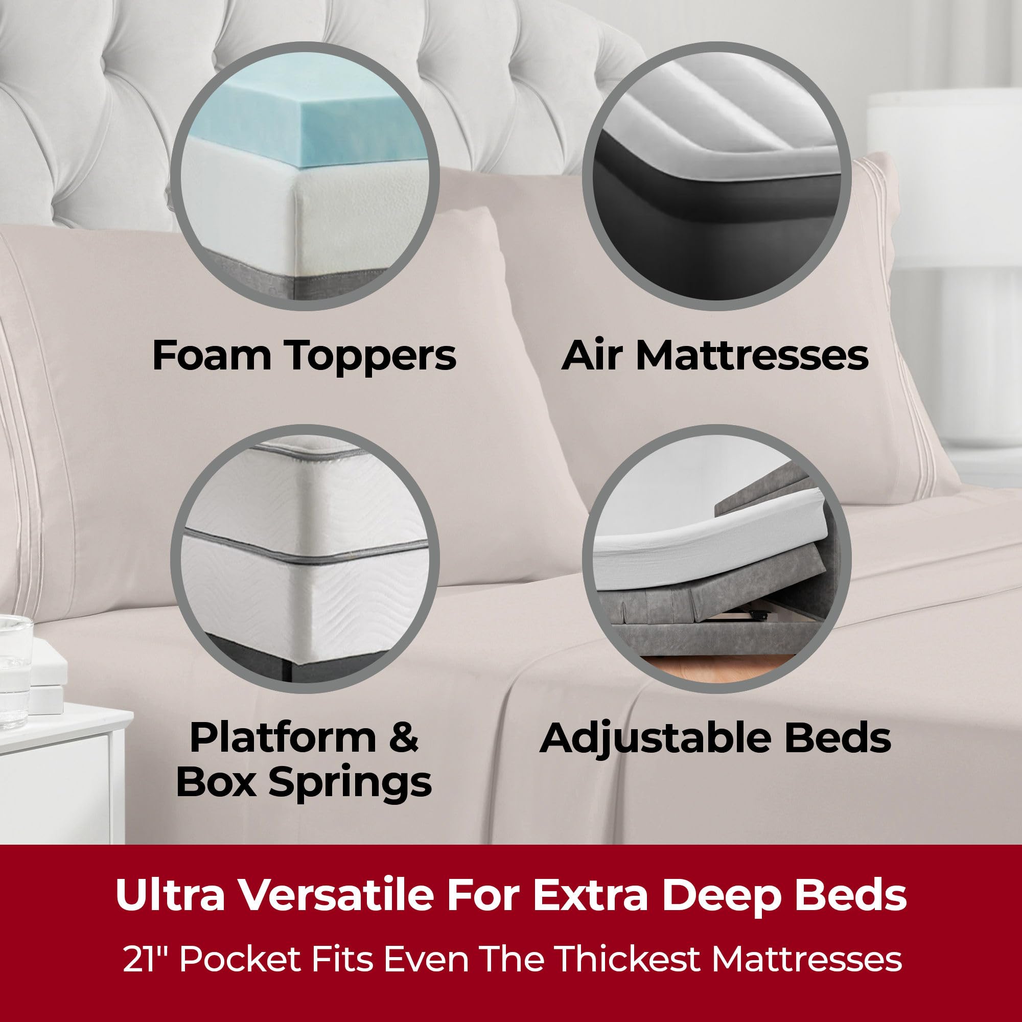Mellanni extra-deep king sheets 21-inch pocket detail for secure fit.
