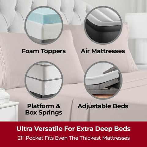 Mellanni extra-deep king sheets 21-inch pocket detail for secure fit.