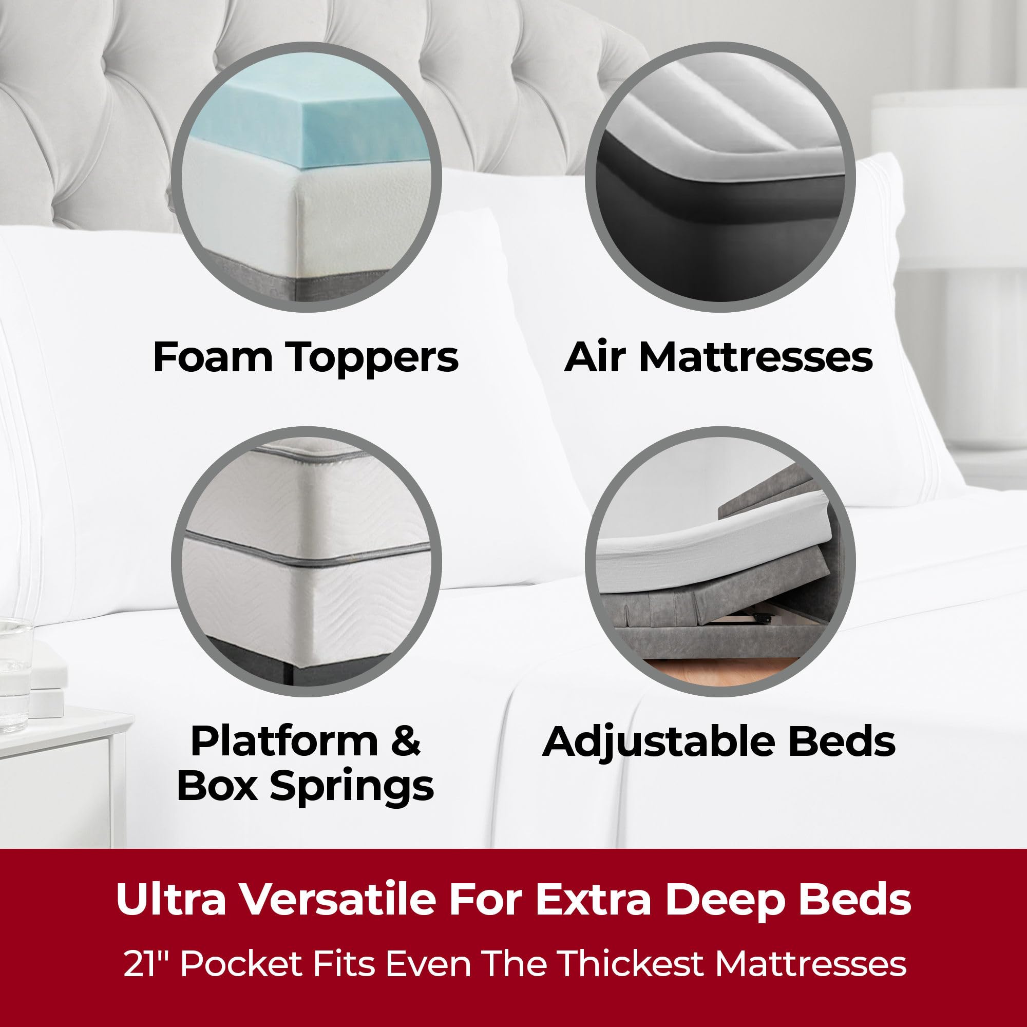 Mellanni extra deep king flat sheet spread wide for full bed coverage.
