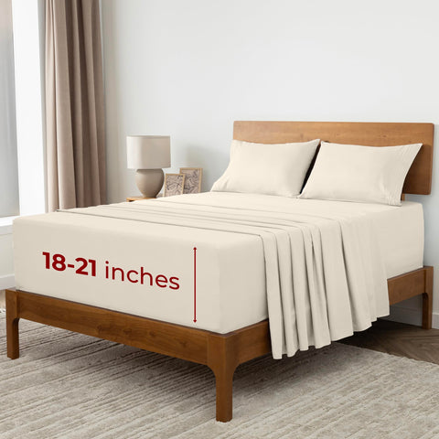 Mellanni extra deep queen sheets four piece set with deep pockets for thick mattresses.