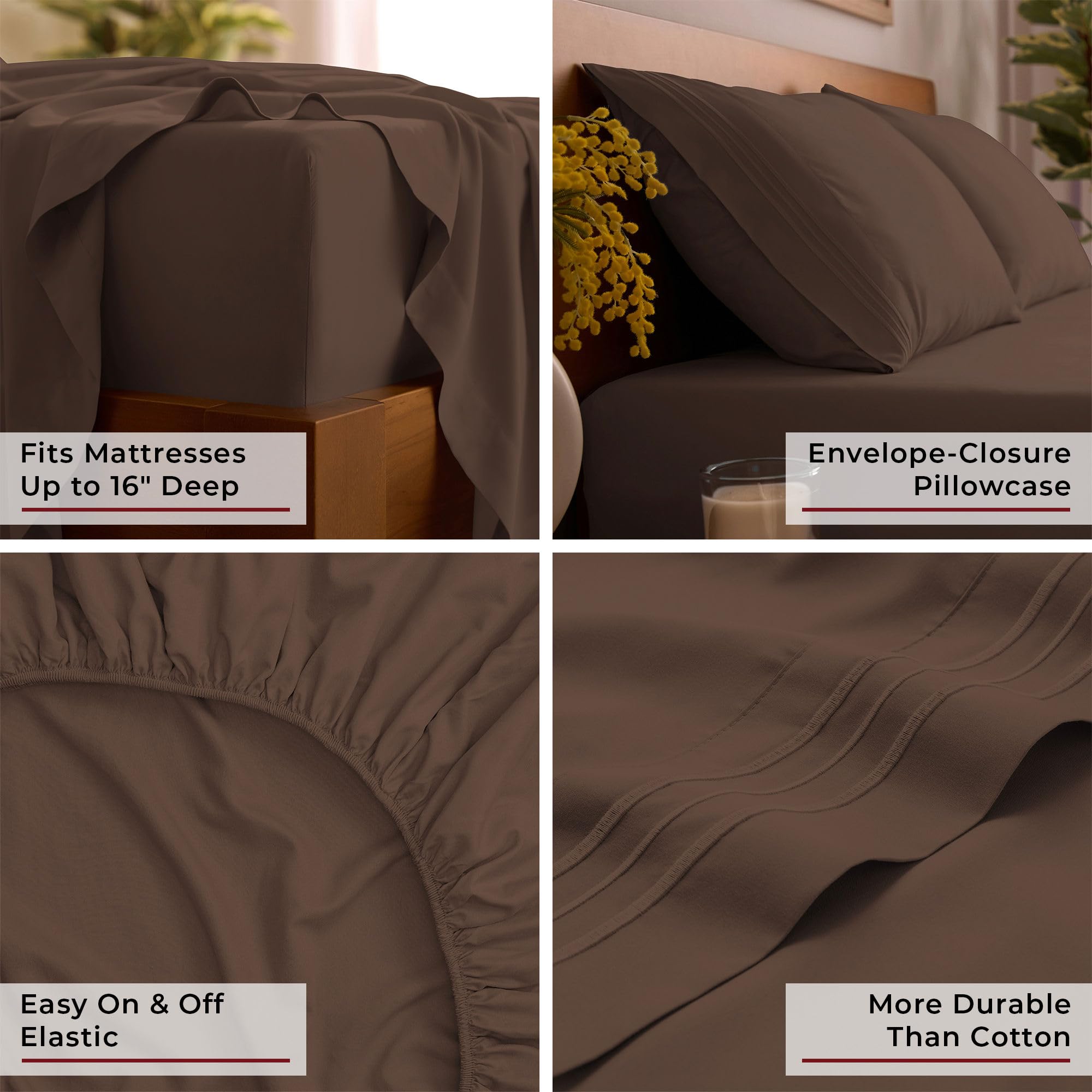 Mellanni Iconic Collection queen sheets brown deep pockets ensure secure fit.