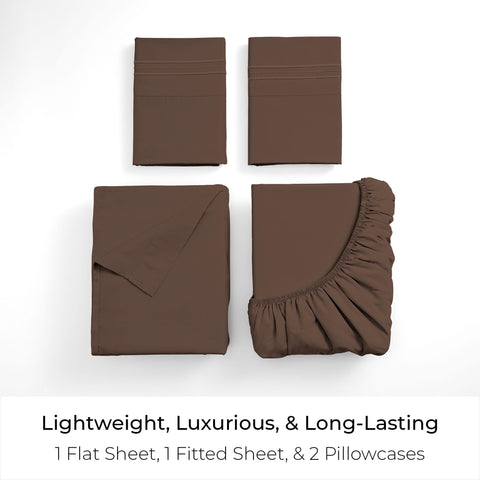 Mellanni Iconic Collection queen sheets brown weave detail emphasizes breathable, lightweight comfort.