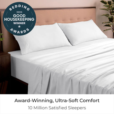 Mellanni King Sheets close-up ultra-soft microfiber texture for hotel-like comfort.